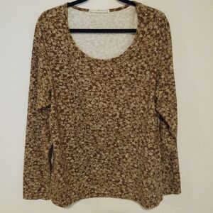 Peruvian Connection Brown and Cream Floral Pima Cotton Tee